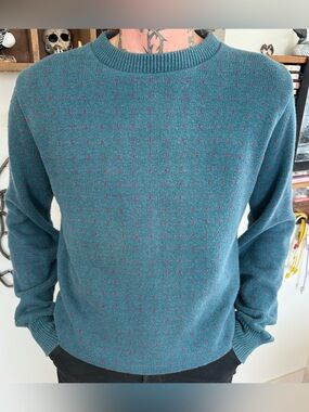 Vintage 80s Teal Blue Textured Speckled Crewneck Knit Sweater ~ Size Small